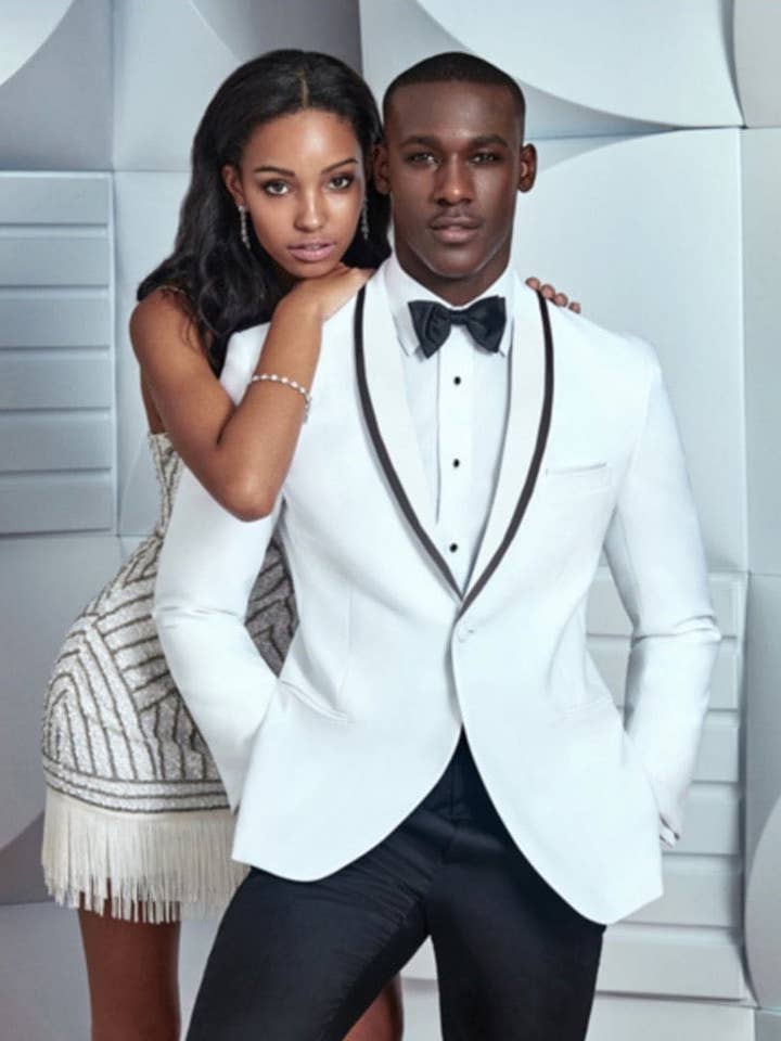 Herre Designer hvid og sort trim traditionel middagsjakke smoking for engroshandel hos Alberto Nardoni