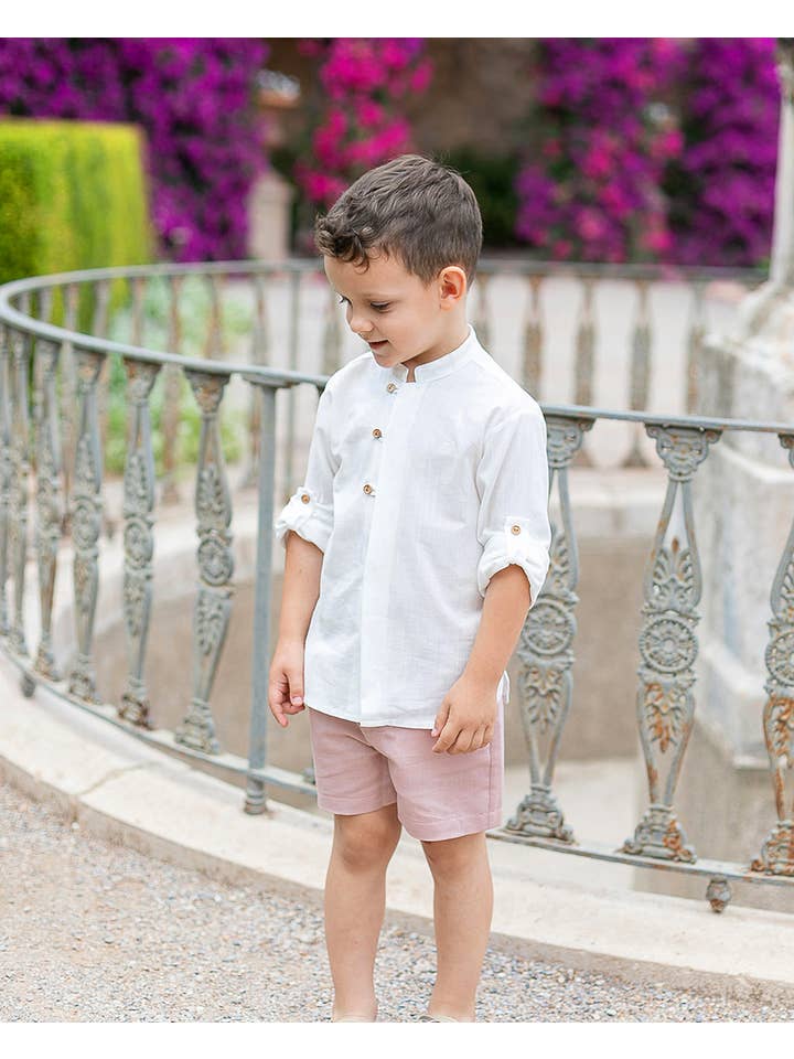 COCO ACQUA - Wholesale Top & Short Set - Kids - Voile Flame Long Sleeve Shirt and Linen Bermuda Set1
