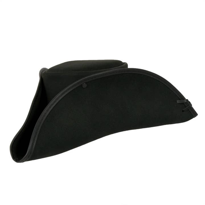 Negro Sombrero Pirata Tricornio de Cuero Genuino - Estilo Barbanegra de venta al por mayor en Faire