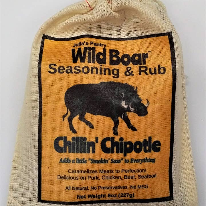 Julia's Southern Foods, LLC - Wholesale Rub - Julia's Pantry Wild Boar Chipotle Dry Sugar Rub, 8oz Cloth