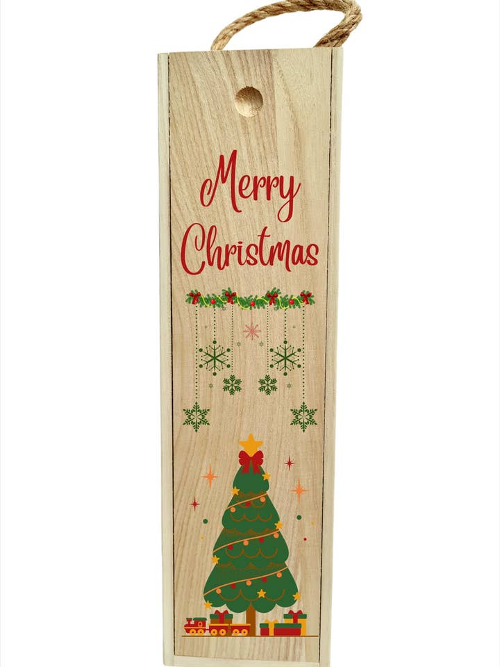 Second Ave Merry Christmas - Caja de regalo para botellas de vino de madera para venta al por mayor de Second Ave Gift Company