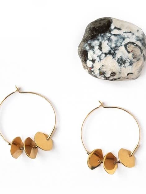 Gold Plated Gold Sequin Medium Hoop Earrings for wholesale by Thévy Guex