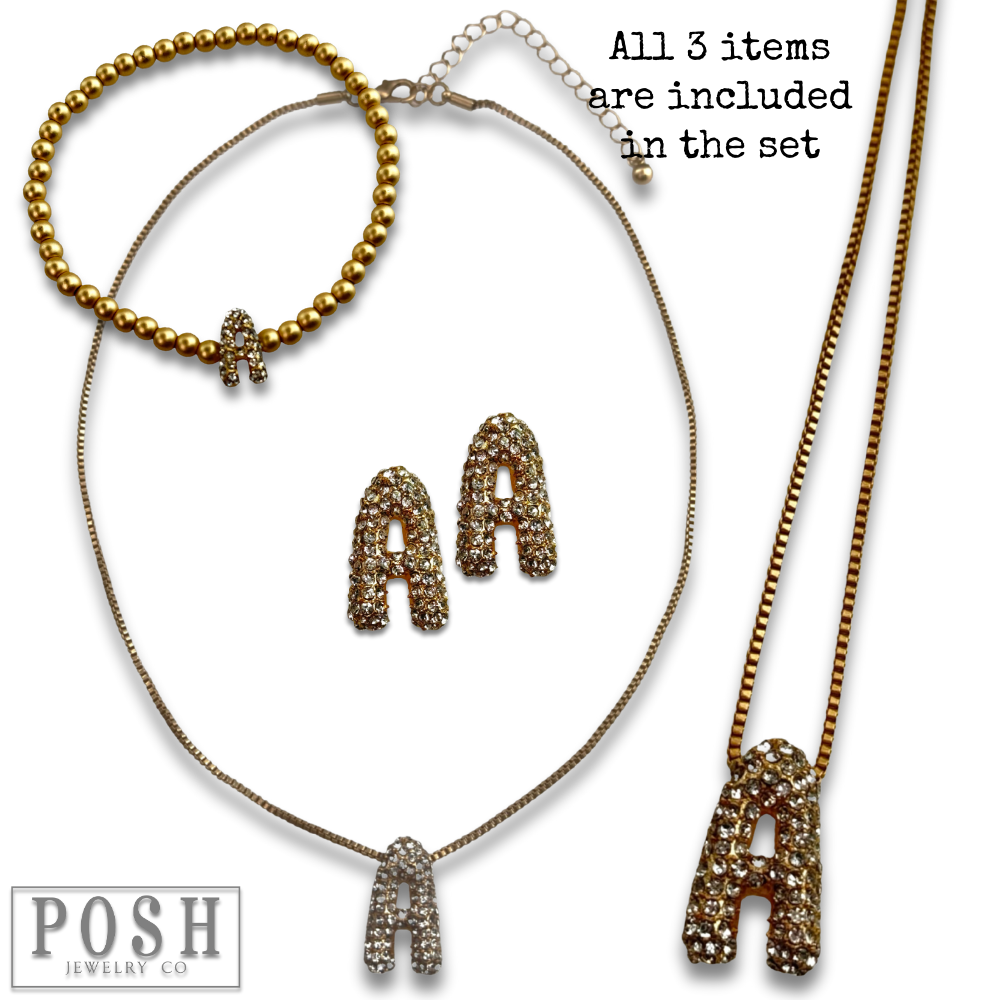 Pink Panache Brands - Wholesale Jewelry Set - Rhinestone initial jewelry set0