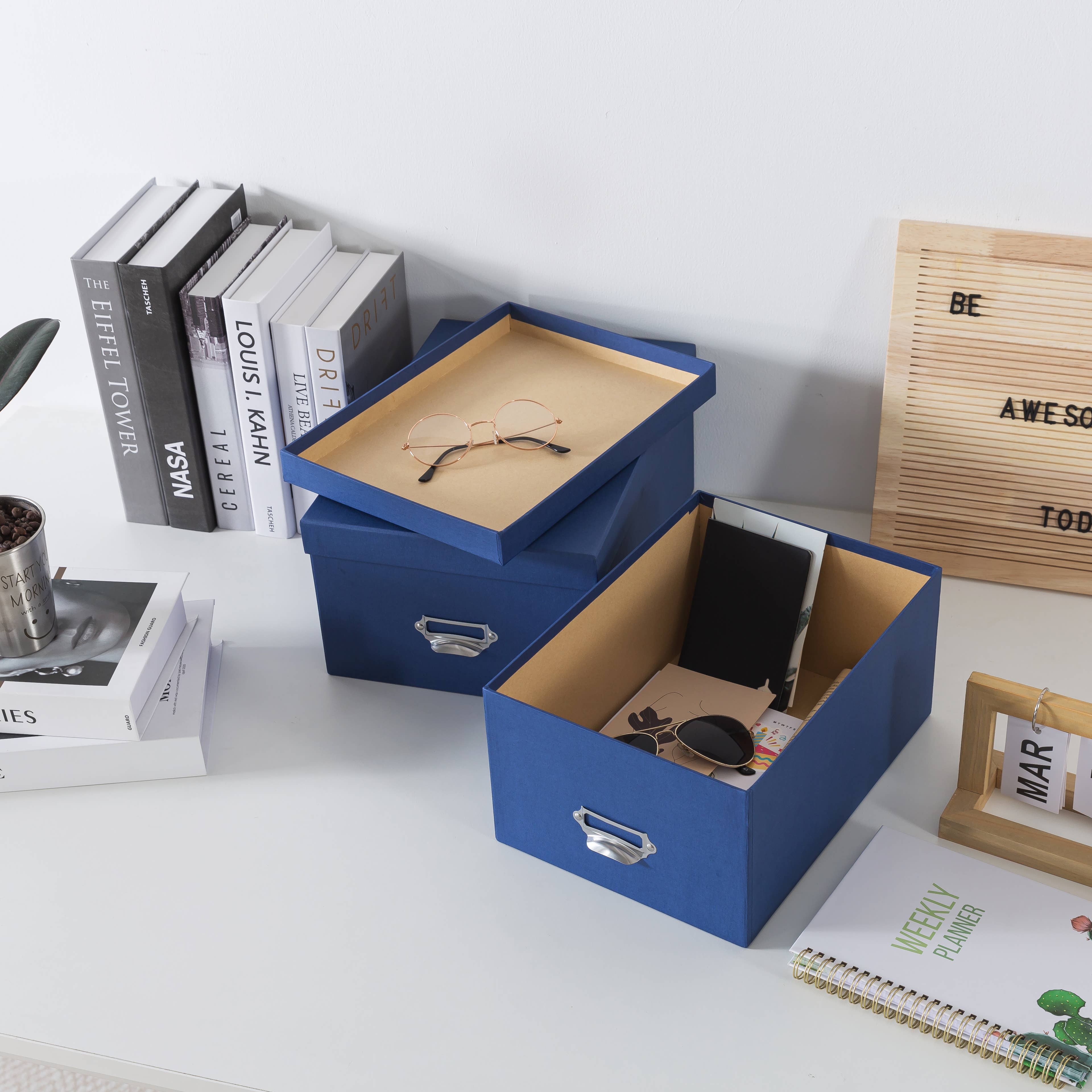 Soul & Lane - Wholesale Decorative Box - Set of 2 Blue Decorative Cardboard Storage Boxes with Lids5