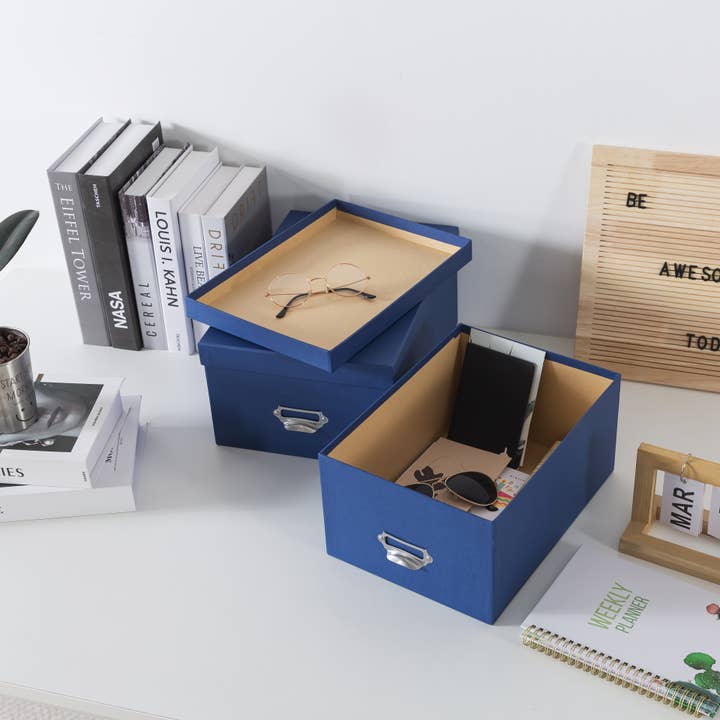 Soul & Lane - Wholesale Decorative Box - Set of 2 Blue Decorative Cardboard Storage Boxes with Lids5