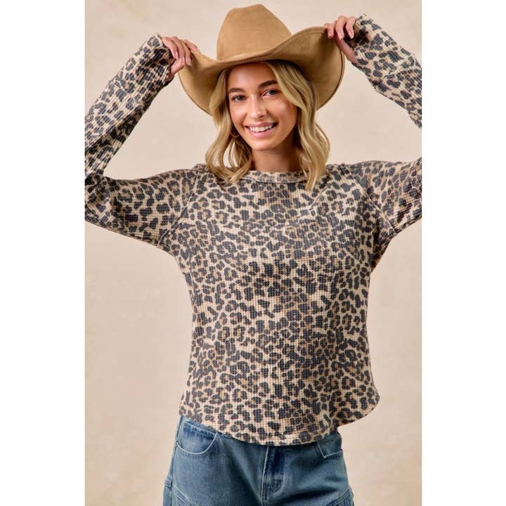Leopard Print Washed Waffle Thermal Top for wholesale on Faire1