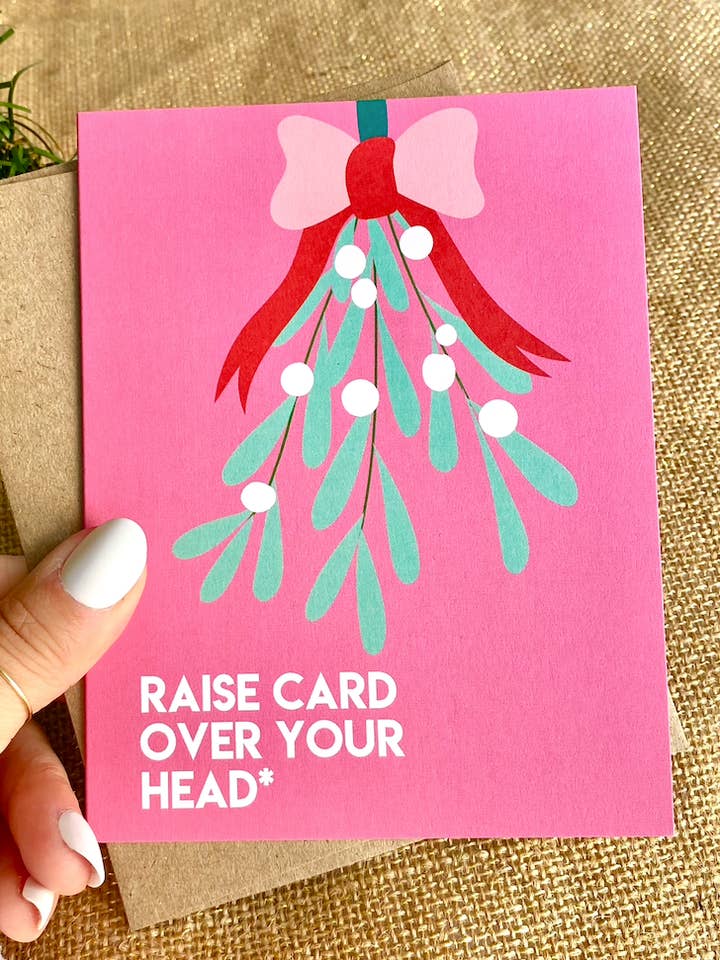 Funny Pink Christmas Card Mistletoe Holiday Card for wholesale by Five Dot Post