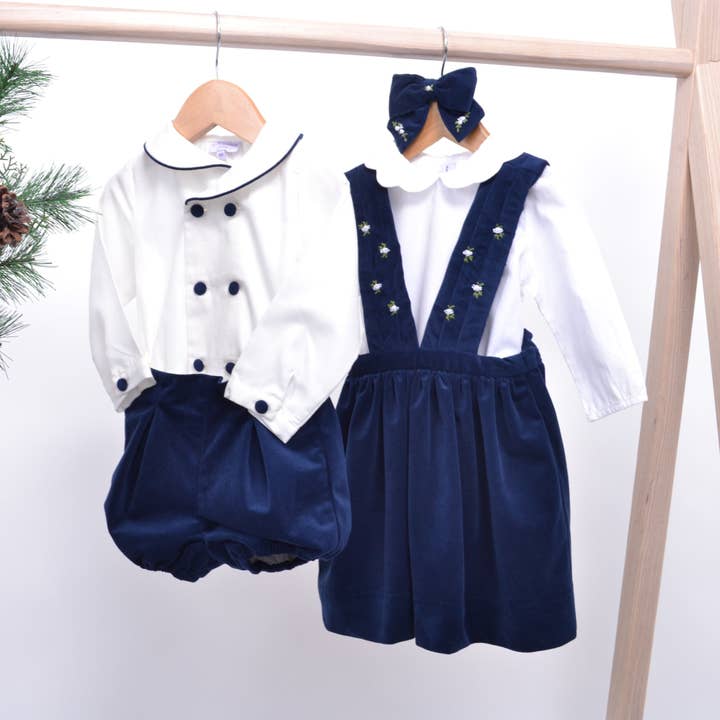 Maya dress in smooth navy velvet - available in 12M and 2Y for wholesale by Kidiwi handmade
