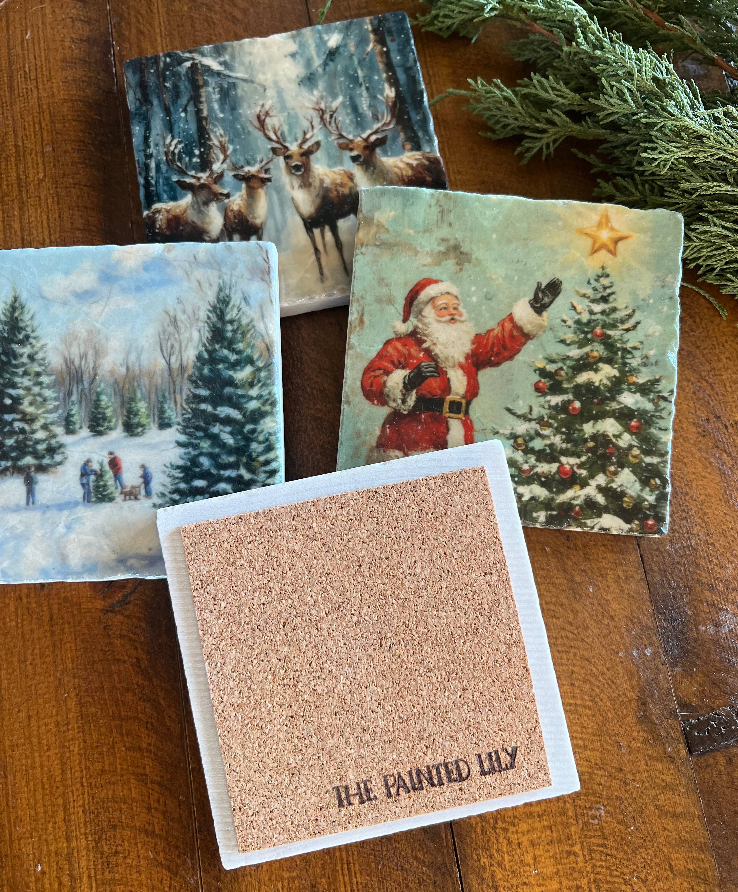 The Painted Lily - Wholesale Coasters - Vintage Christmas stone coasters - case of 43