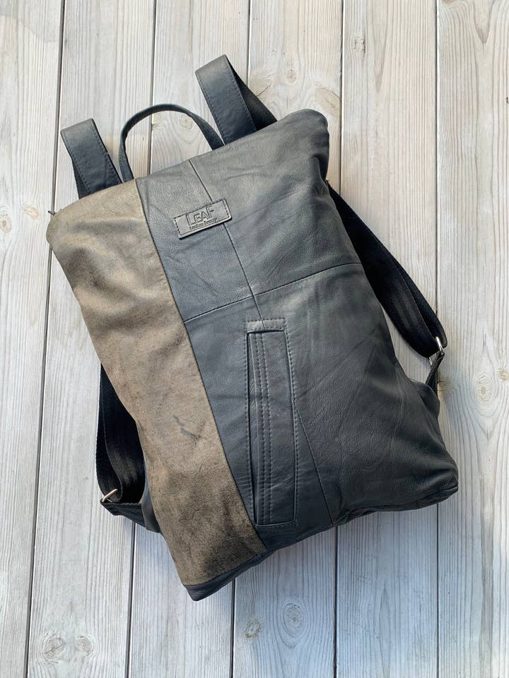 Backpack, Grey Leather Backpack, Purse Backpack, Computer for wholesale by LeaF