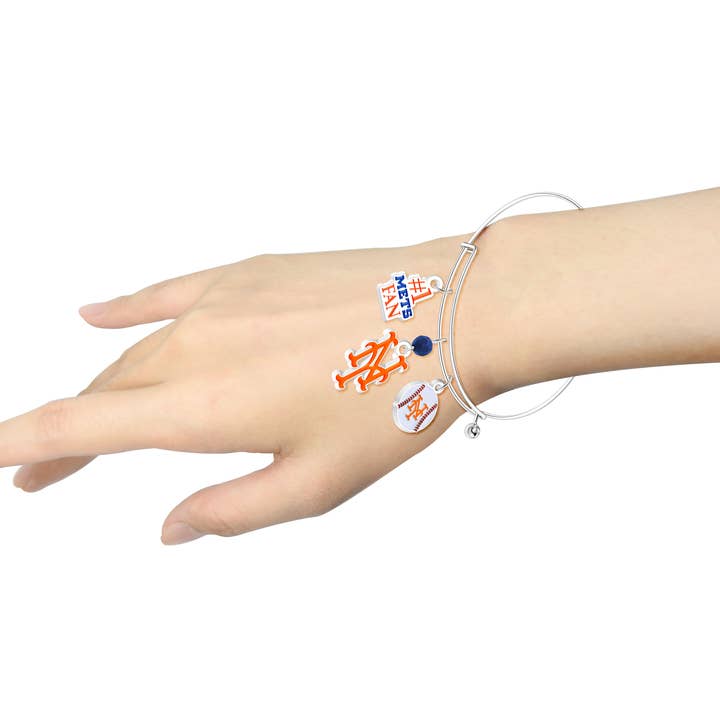 Simran International - Vendita all'ingrosso Braccialetto con ciondolo/pendente - Bracciale con logo MLB New York Mets con tre ciondoli1