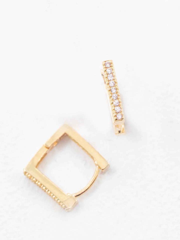 Stone Square Hoop Earrings | Gold for wholesale by Lovoda