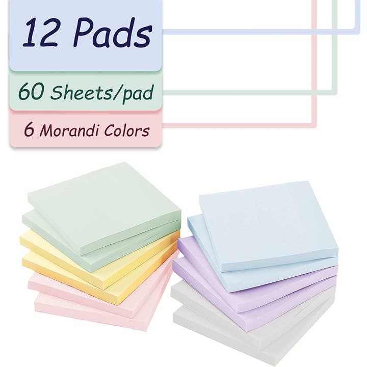 Mr. Pen - Wholesale Sticky Notes - Mr. Pen- Sticky Notes, 3”x3”, 12 Pads, Morandi Colors