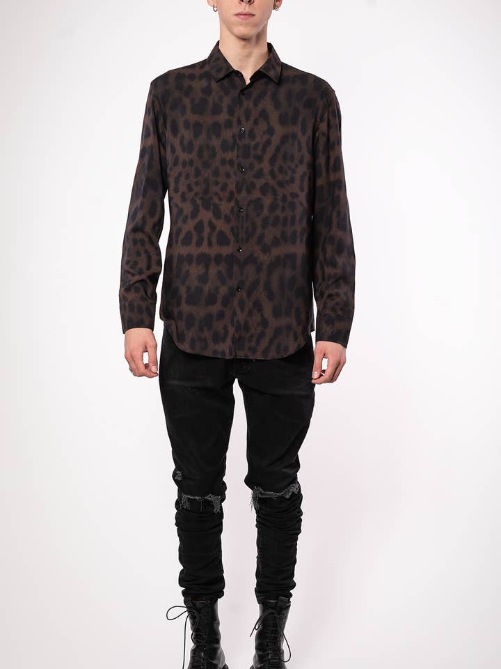 Unisexskjorta med brun leopardmönster för wholesale av Benevierre