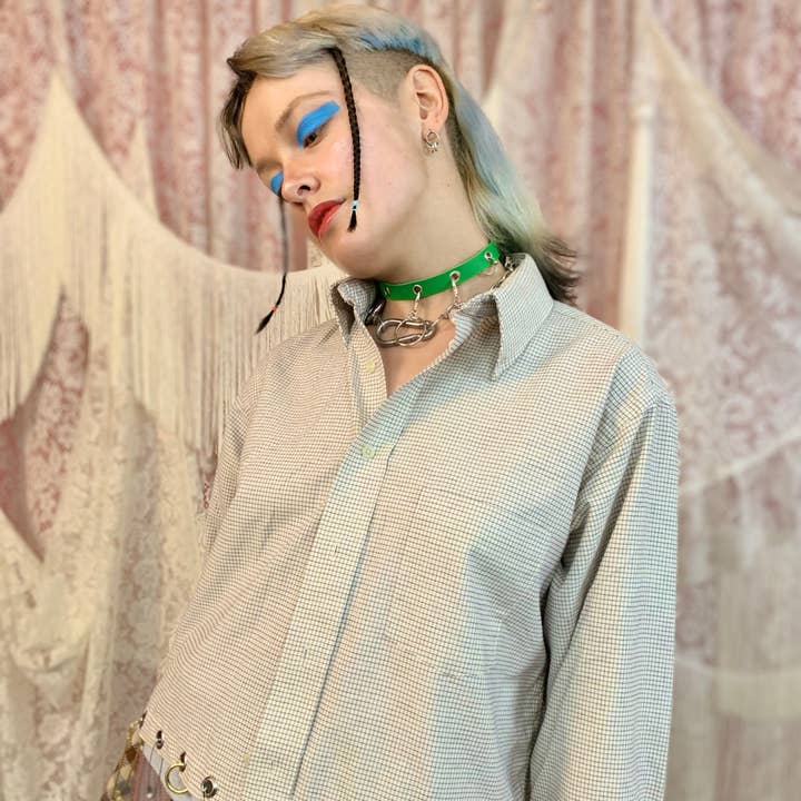 Custom grommet mixed hardware button down for wholesale by Shop Journal Vintage