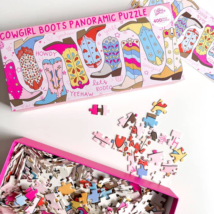 Callie Danielle – wholesale Puzzle – Child – Western Cowgirl Boots - 400 Piece Panoramic Jigsaw Puzzle