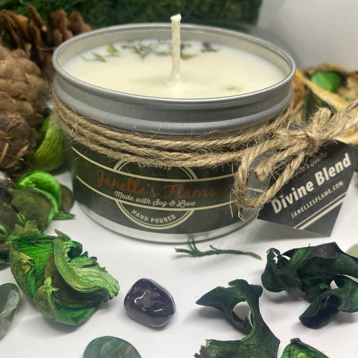 Divine Blend Soy Candle with Healing Crystals for wholesale by Janelle’s Flame