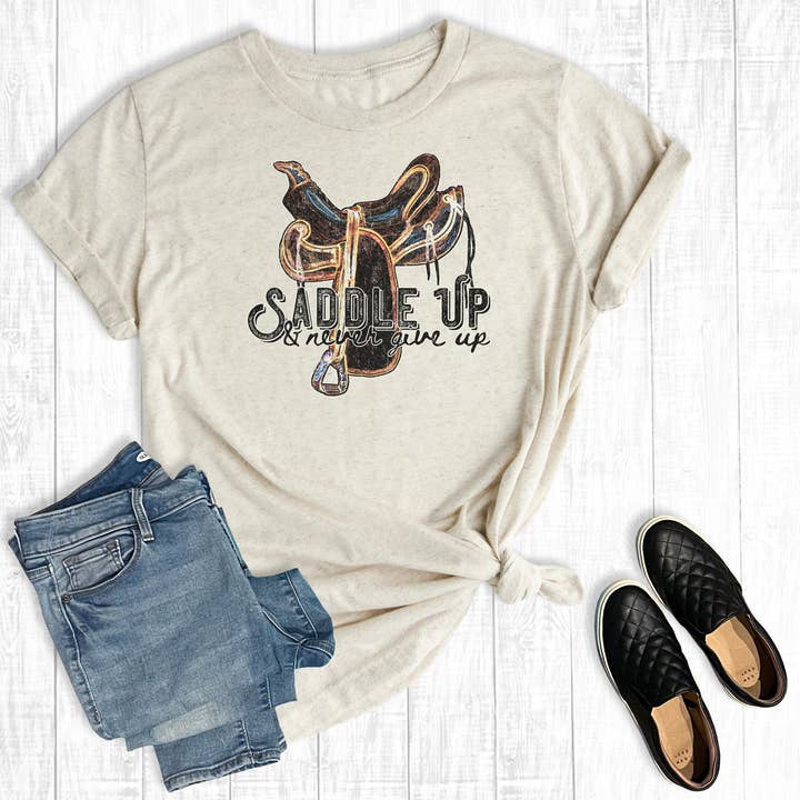 Western Saddle Up Never Hive Up Graphic Tee for wholesale by The Way Down South