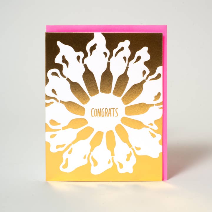 Congrats Bottles Letterpress Greeting Card by Ashkahn for wholesale by Egg Press Manufacturing