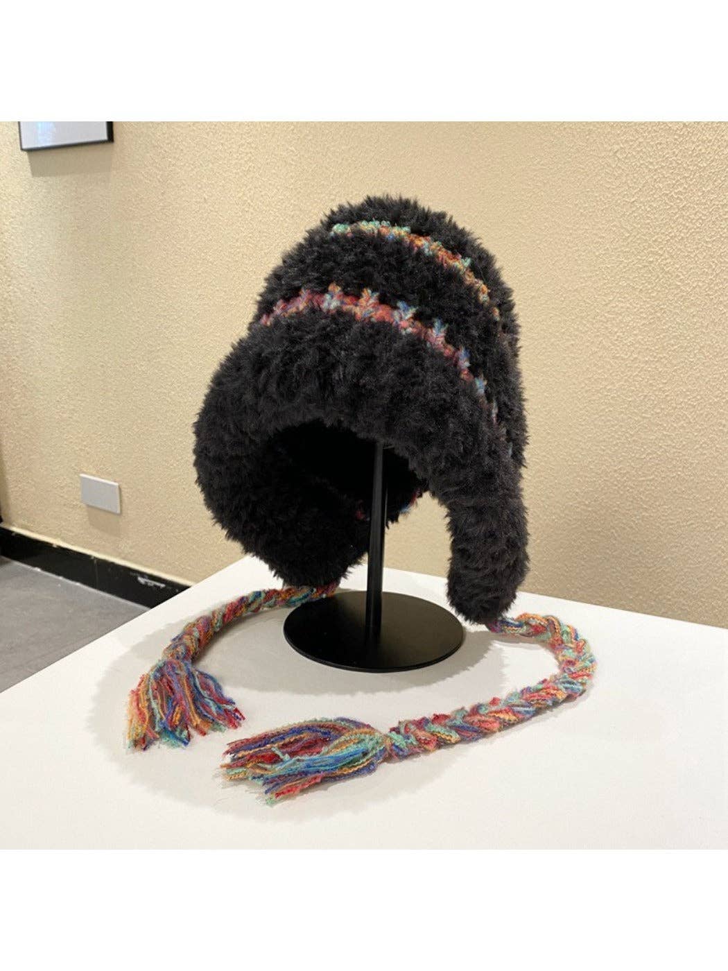 Funkyrel® Atzbranding Limited - Wholesale Beanie - Women's - Haila - Plush & Heavyweight Color-Block Earflap Beanie with Tassels2