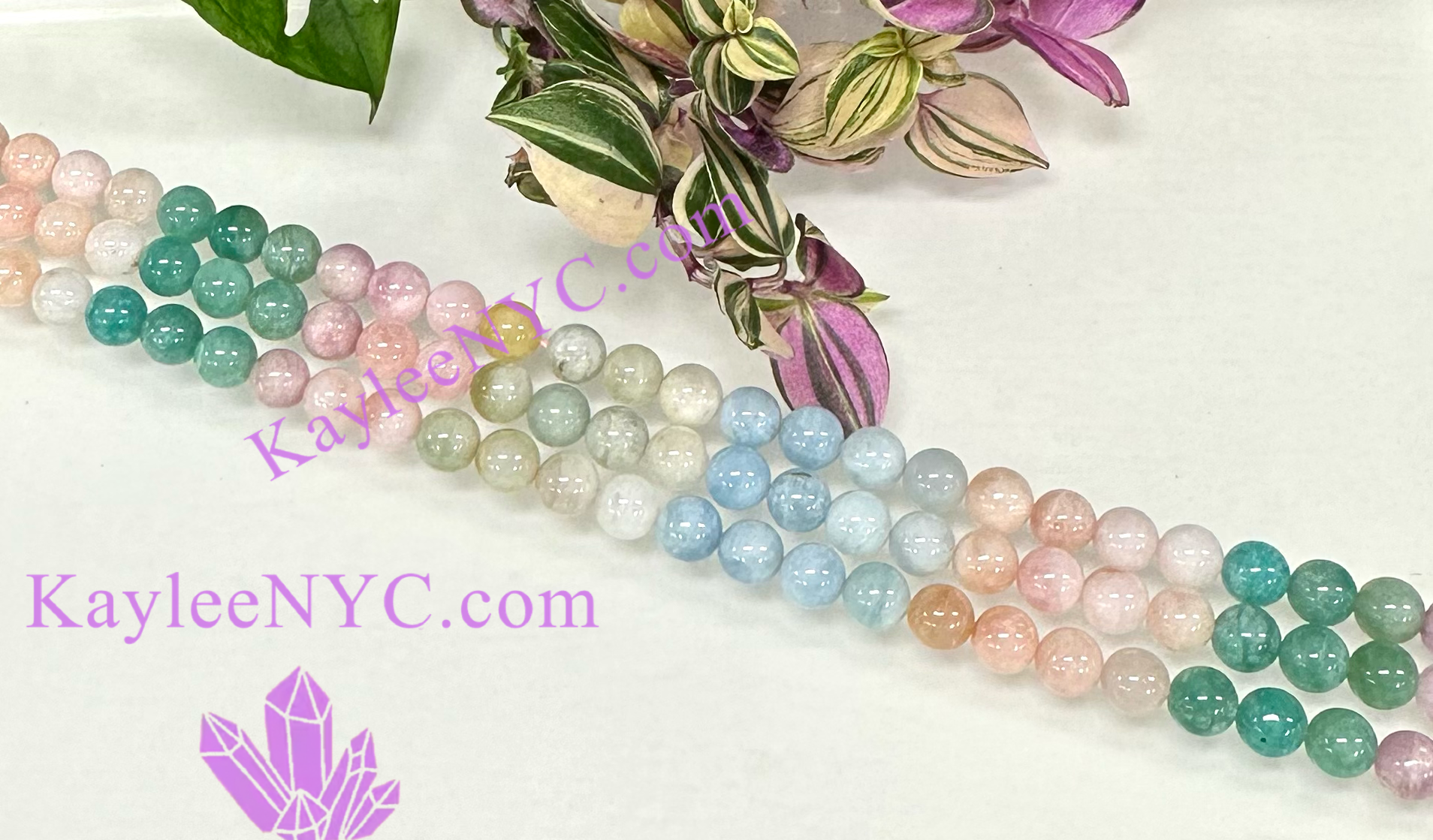 KayleeNYC - Wholesale Beads - 10mm Natural Morganite & Amazonite Crystal beads0