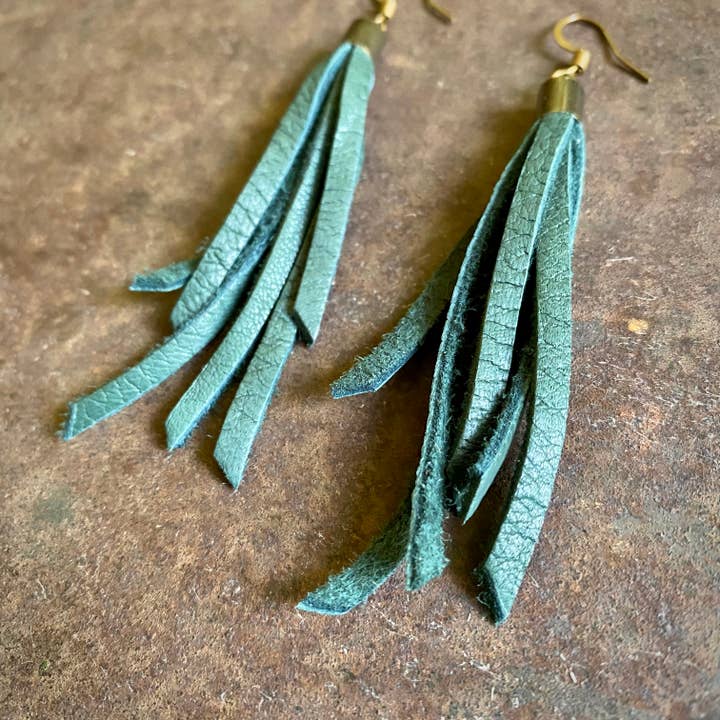 Mini Tassel Earrings - Hunter Green, Western Short Leather for wholesale on Faire4