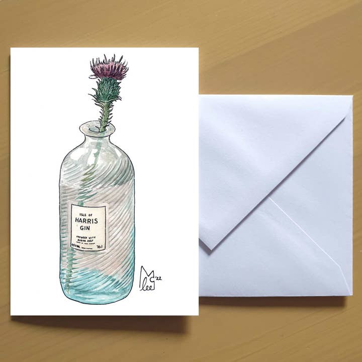 Thistle in Isle of Harris Gin Greeting card for wholesale by Lee McGuire Art