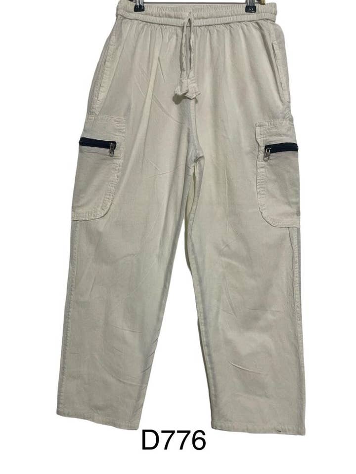 Cotton Boho Beige Cargo Pants with Zipper Pocket D776 for wholesale by Rising International Inc