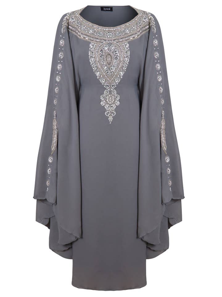 Jywal London® - Wholesale Kaftan – Women's - Amira Embellished Grey Kaftan Maxi Dress3
