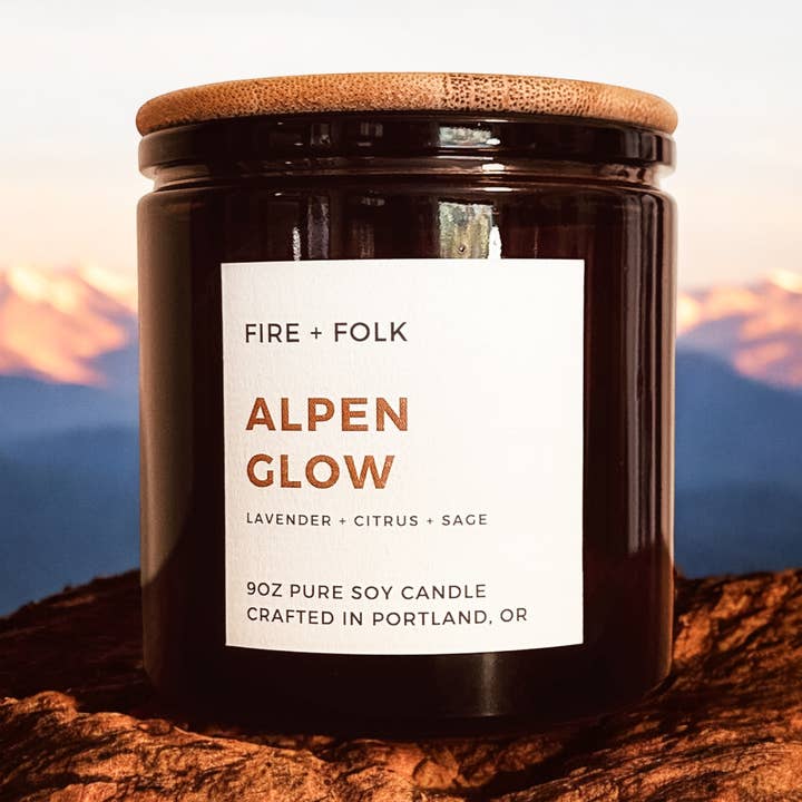 Alpenglow | 9oz Wood Wick Soy Candle for wholesale by FIRE + FOLK