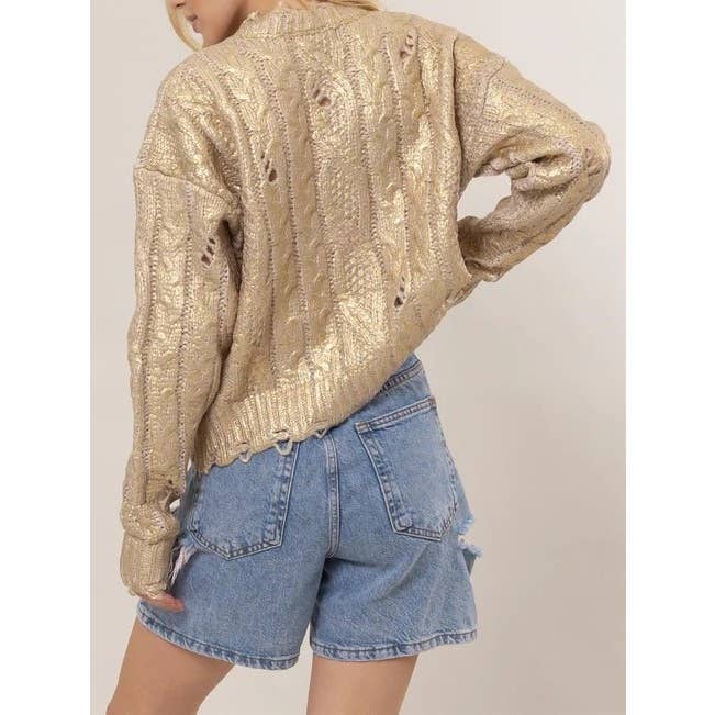 Apolline - Vendita all'ingrosso Maglione tricot - Donna - Maglione lavorato a trecce in lamina metallizzata1