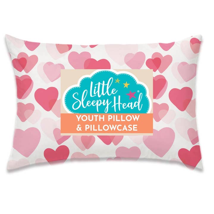 Youth Pillow + Pillowcase Set - Hearts Pink - 16"x22" for wholesale by Little Sleepy Head