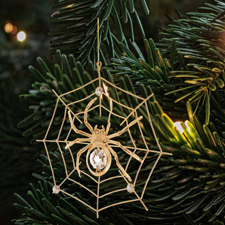 Matashi - Wholesale Ornament - Matashi Gold Plated Crystal Spider on Spider Web Ornament