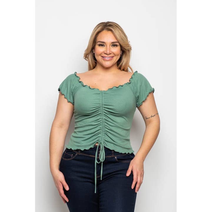 Curve Market – wholesale Blus - Dam – PLUS SIZE RYNKAD SALLADSKANT FRÅN AXELN