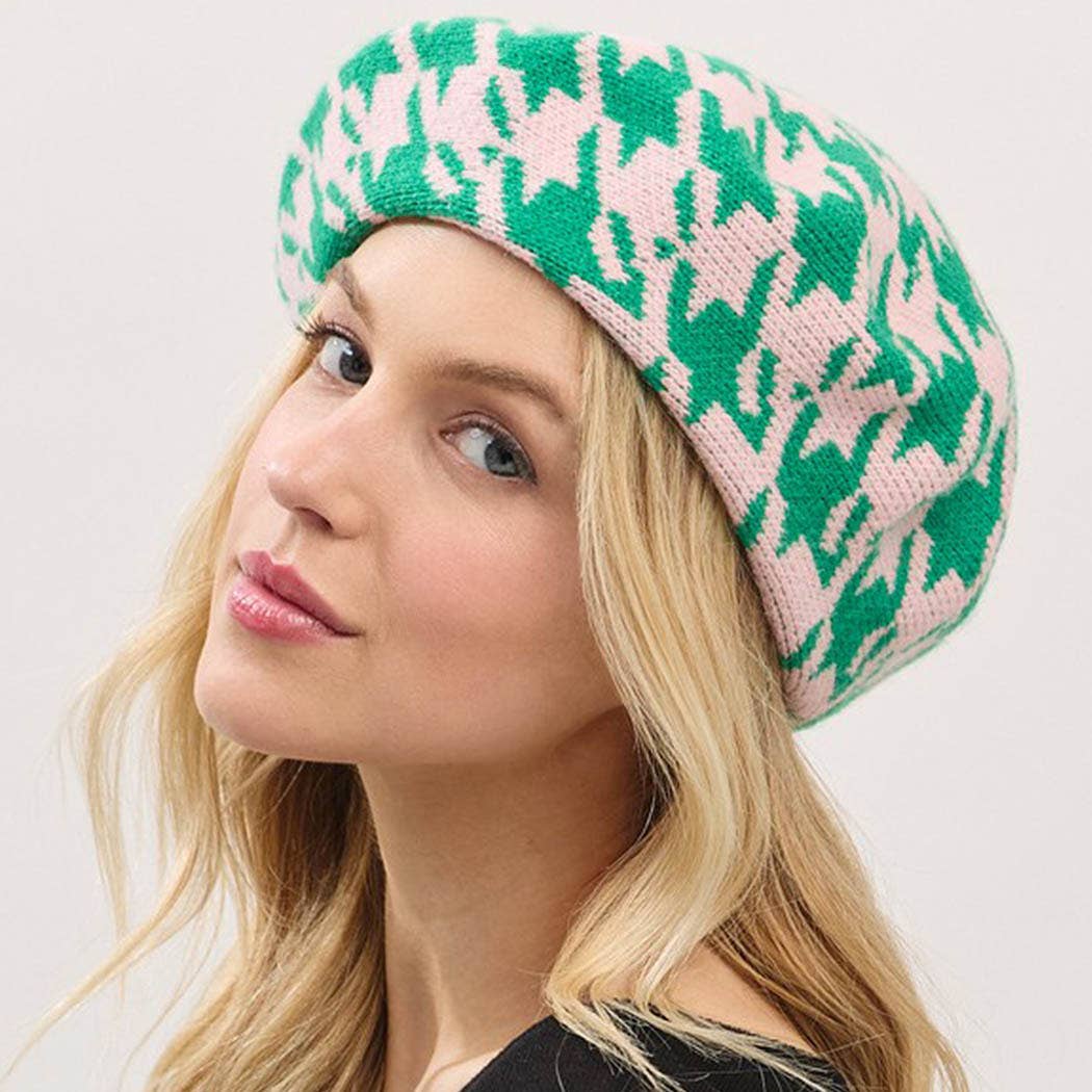 3AM BY H&D ACCESSORIES - Wholesale Beret - Women's - Houndstooth Knit Beret7