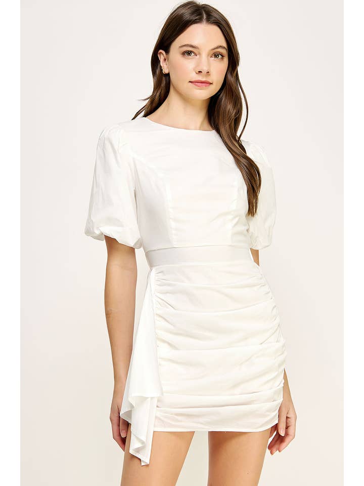 Strut & Bolt - Wholesale Dress - Women's - Ruched Short Puff Sleeve Voile Mini Dress39