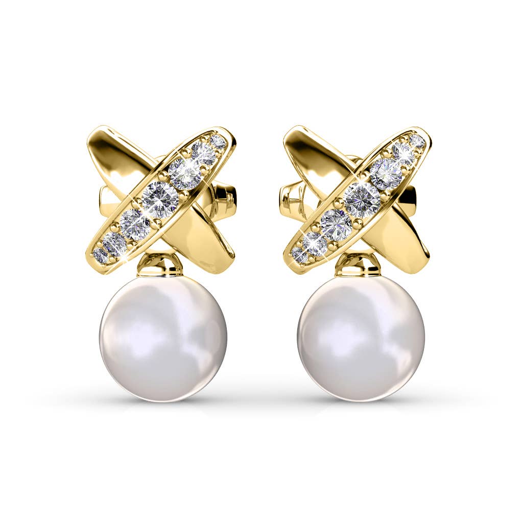 CARALI / MYC Paris – Brincos de argola por atacado – Brincos Chris com Pérola e Cristal Dourados2