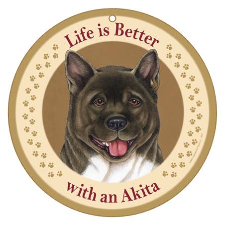 Life is Better with Akita 10" round wood plaque, sign for wholesale by SJT Enterprises, Inc.