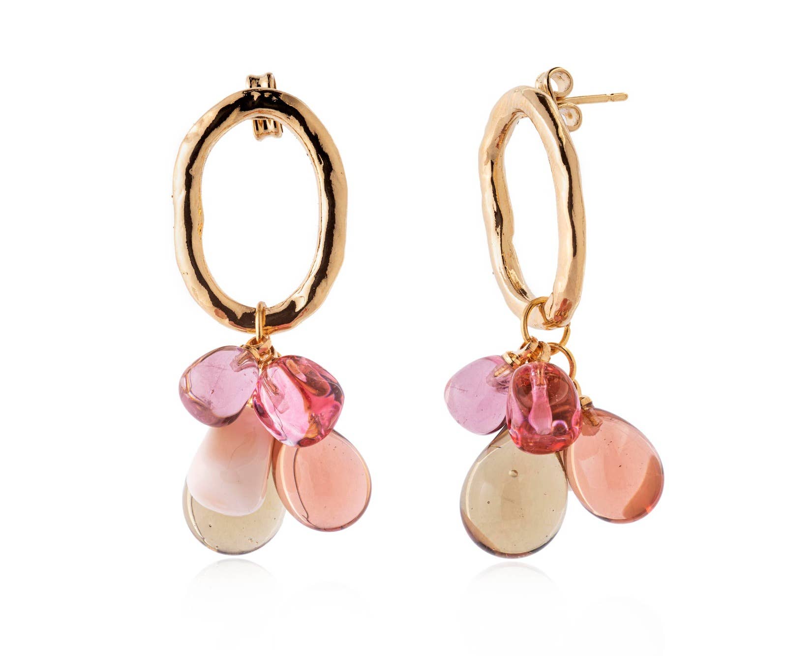 Chama Navarro - Wholesale Dangle Earrings - LALETI Murano glass earrings oval hoop L Nude neutral