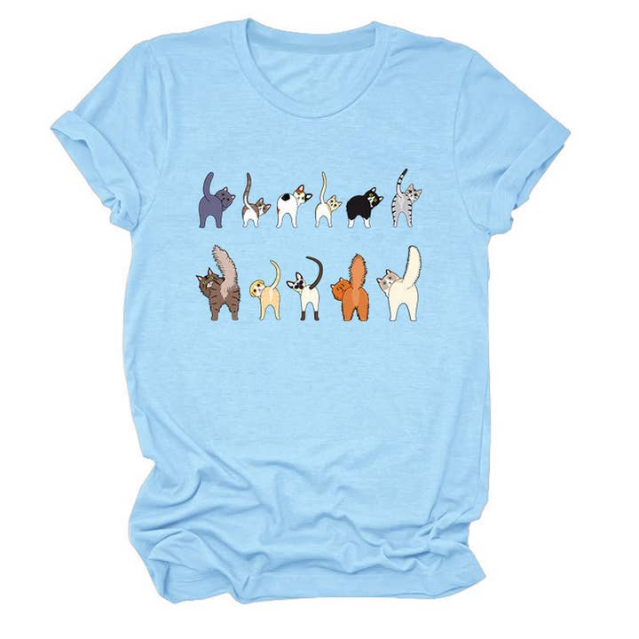 ACCITY - Wholesale T-Shirt (Graphic) - Unisex - Cute Cat Graphic Tee – 11 Cats Turn Around_CWTTS149517