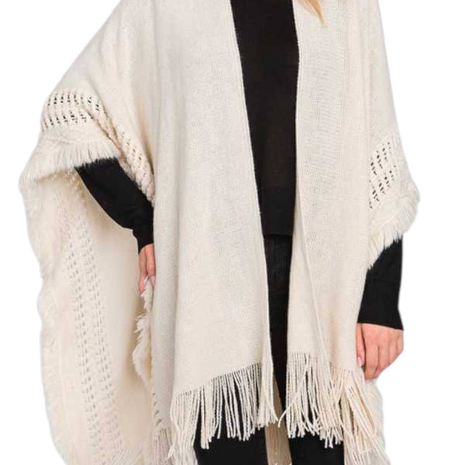 Avorio Cardigan Invernale a Maglia con Frange in vendita all'ingrosso su Faire2