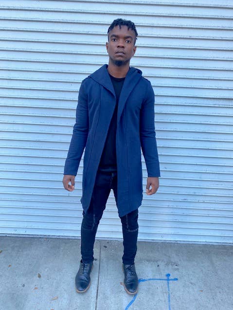 Cardigan de mode bleu marine pour hommes avec capuche pour la vente par Young Republic