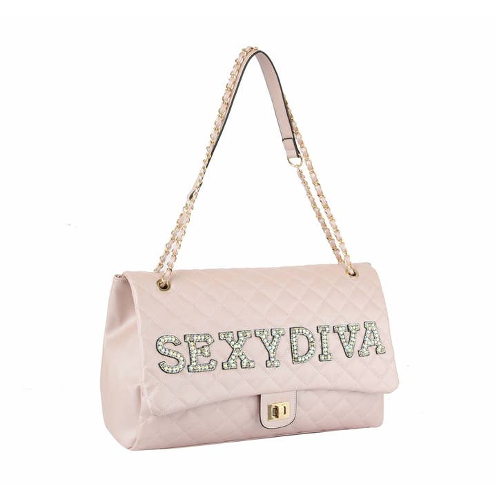 Fashion Oversize Quilted Satchel with SEXYDIVA Letter studde for wholesale by Handbag Factory Corp
