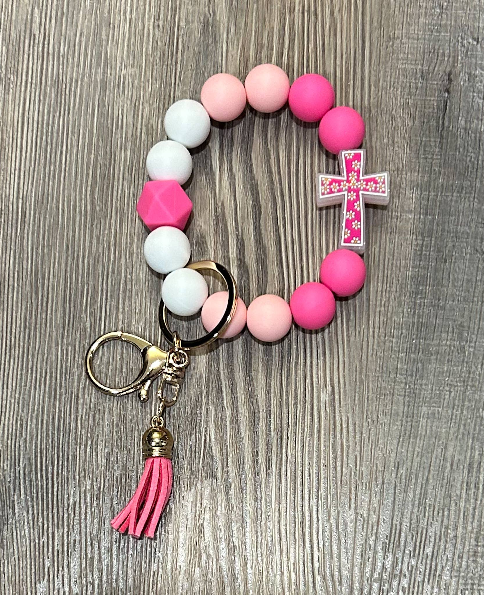 JILLIAN INK LLC - Wholesale Keychain Bracelet - He is Risen Floral Cross Wristlet Keychain2