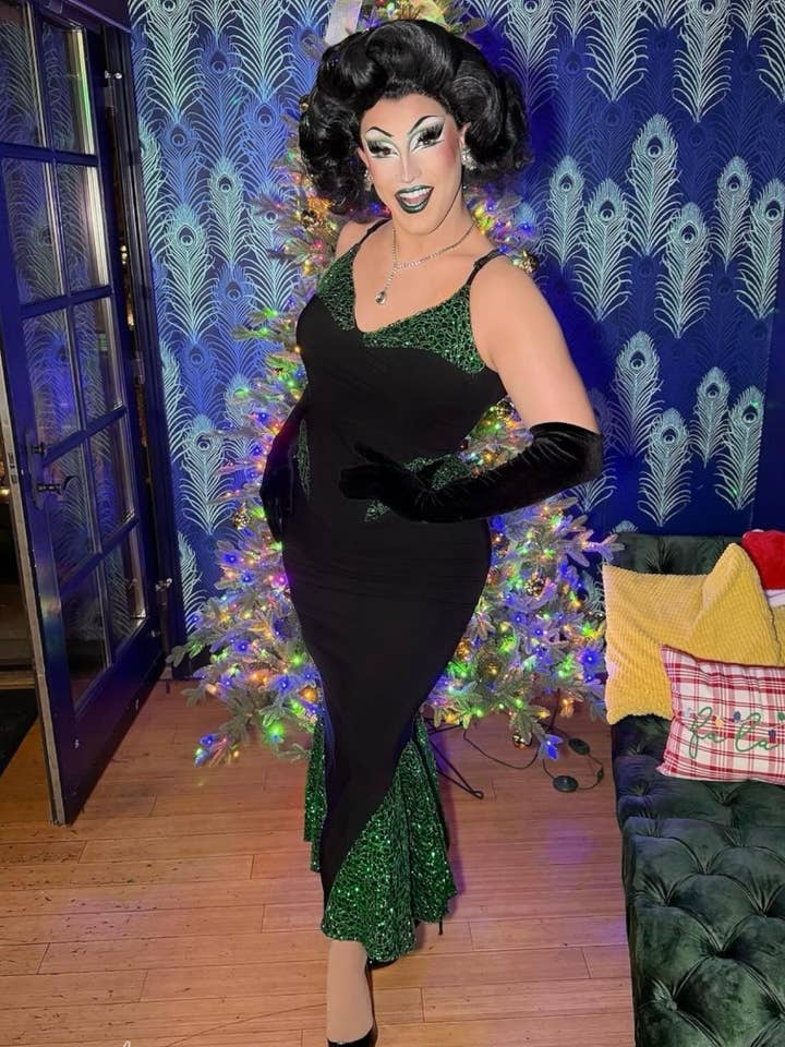 Weasel Wear - Wholesale Gown - Women's - Creature Sparkle Dress in Green - Glitter Net Mermaid Dress with Structured Neckline & Seaweed Sparkle Overlay (Siren of the Swamp Edition)7