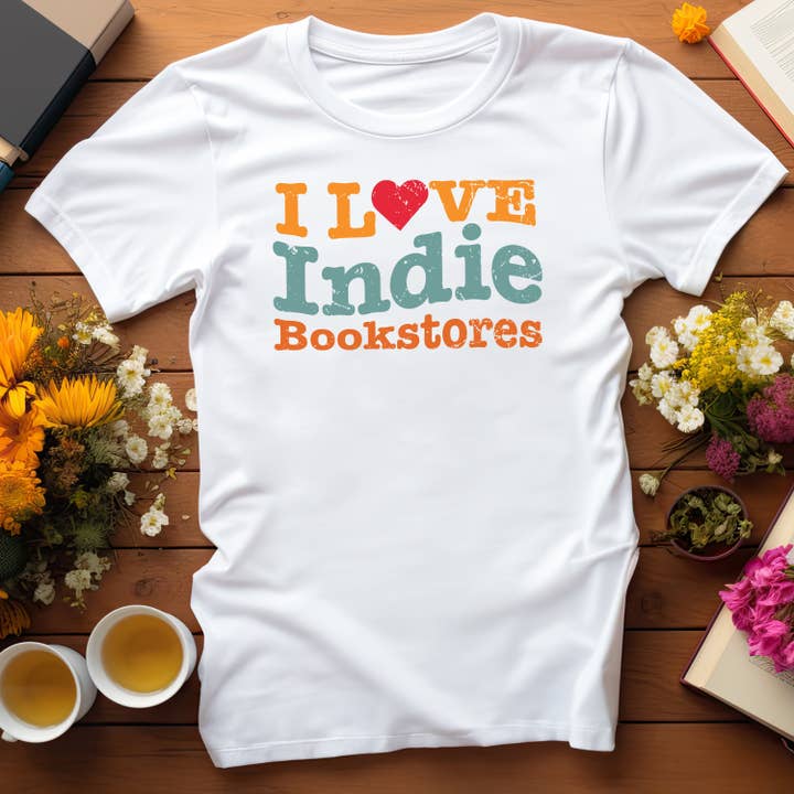 The Obstinate Octopus – Engroshandel T-shirt med print - Dame – „Jeg elsker indie-boghandlere“ Wave Tee