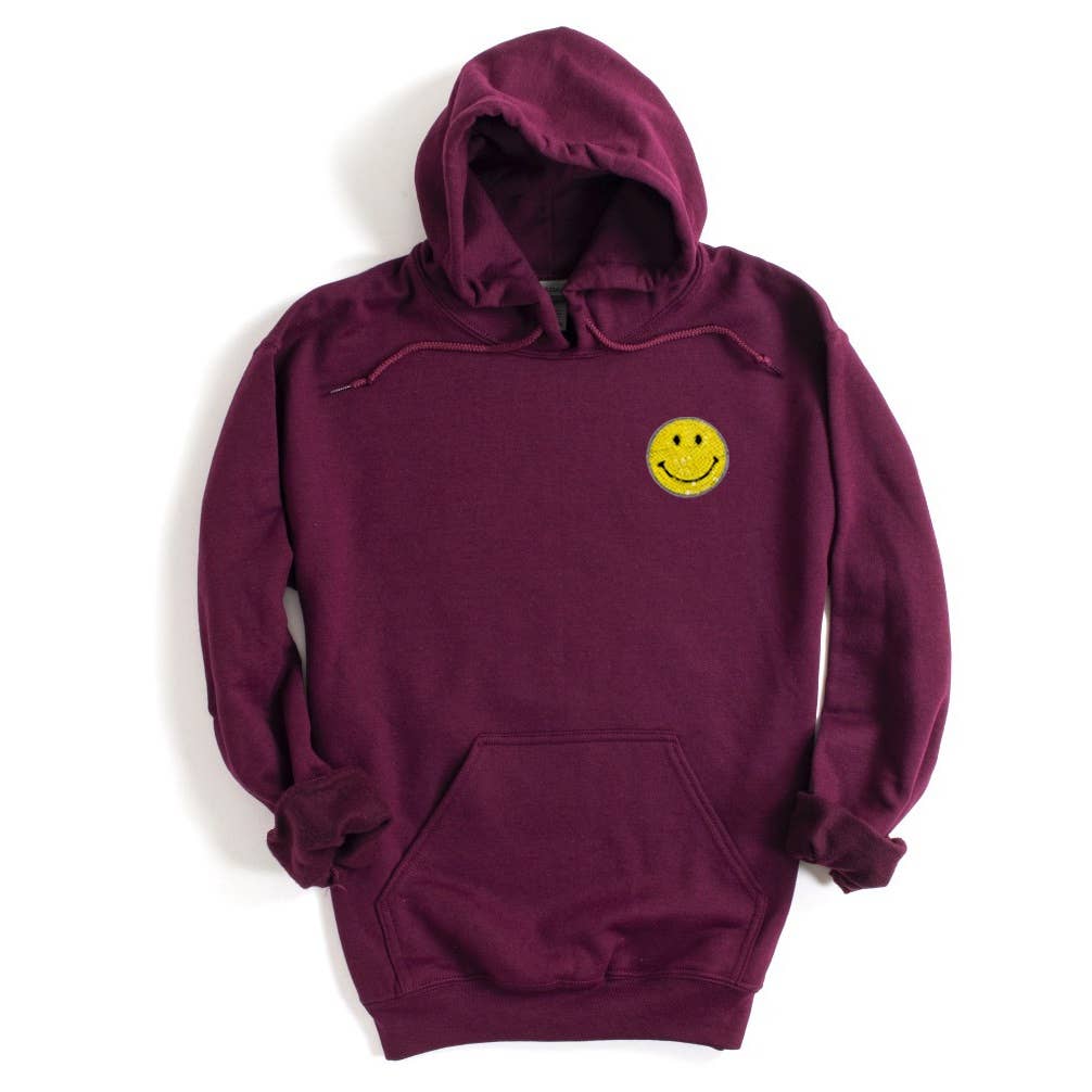 Shamaim - Wholesale Hoodie - Women's - HAPPY FACE SEQUIN Patch Graphic Unisex Fleece Hooded Sweatsh5
