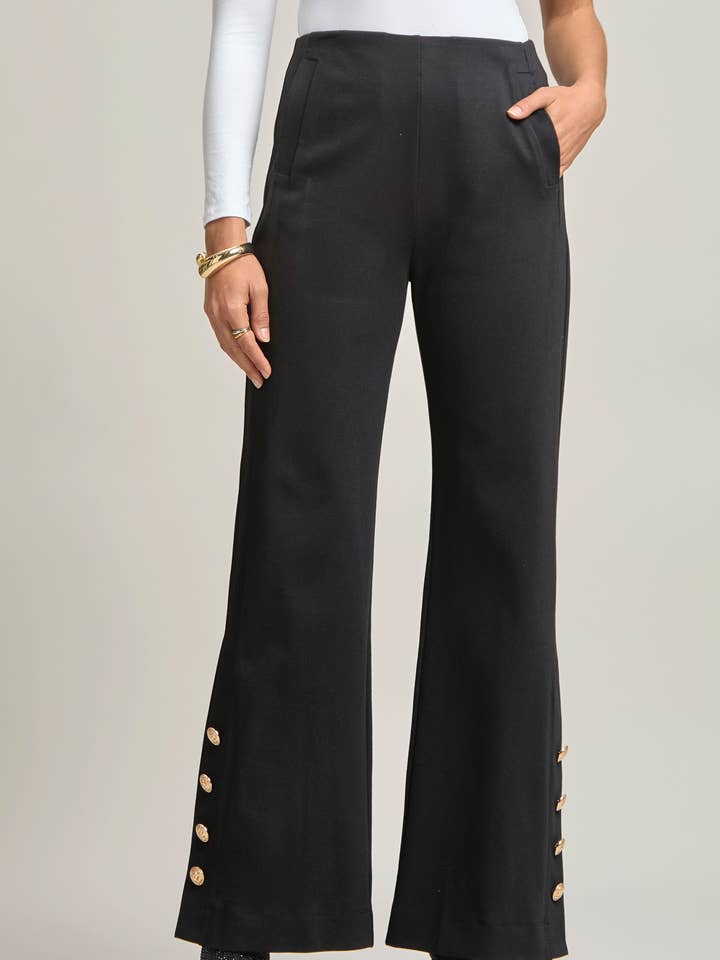 BLACK High Waisted Button Detail Gala Pant for wholesale on Faire0
