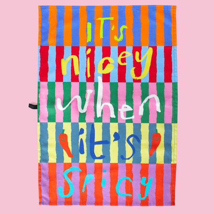 It's Nicey When Spicy Tea Towel for wholesale by Eleanor Bowmer