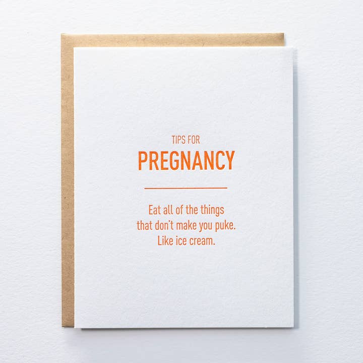 SALE/discontinued** Tips Pregnancy Ice cream Card for wholesale by Pistachio Press